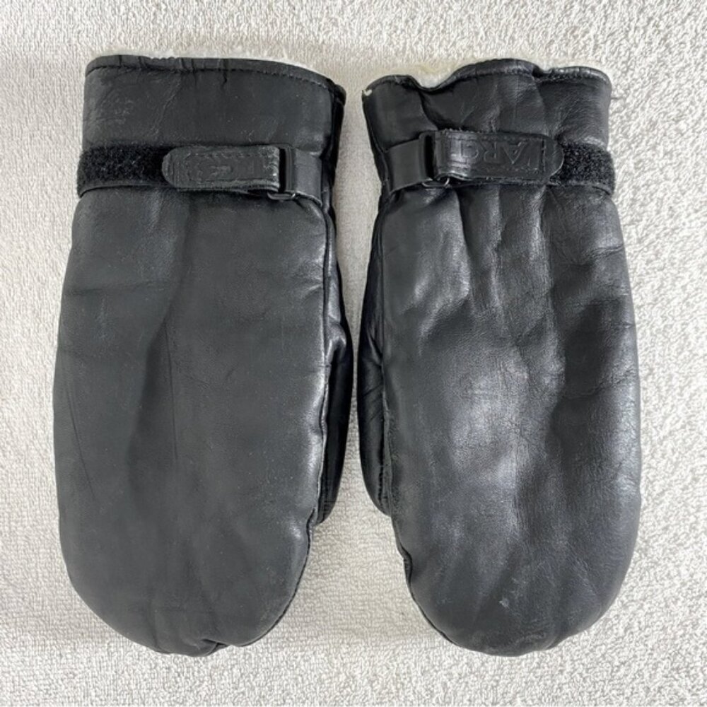 Vintage Raber Glove Black Leather Sherpa Lined Mitts